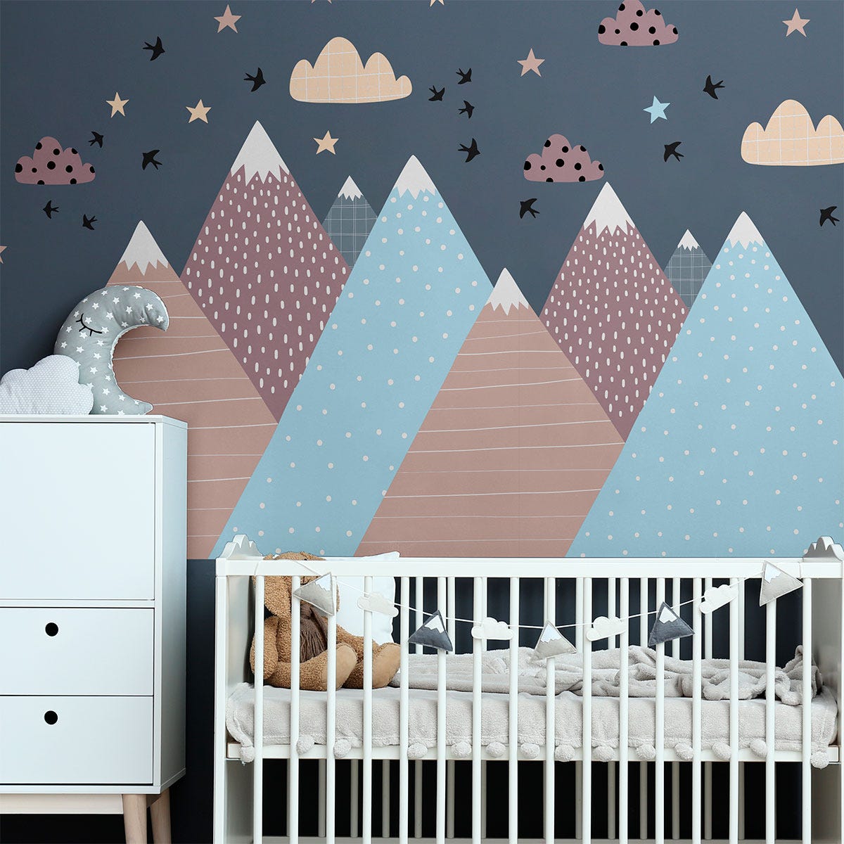 Stickers muraux enfants - Décoration chambre bébé - Autocollant Sticker  mural géant enfant montagnes scandinaves ALIKA - 50x75cm