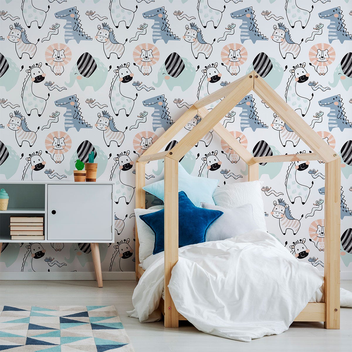 Vinilo papel tapiz de niños animales del bosque encantado - adhesivo de  pared - revestimiento sticker mural decorativo - 40x40cm