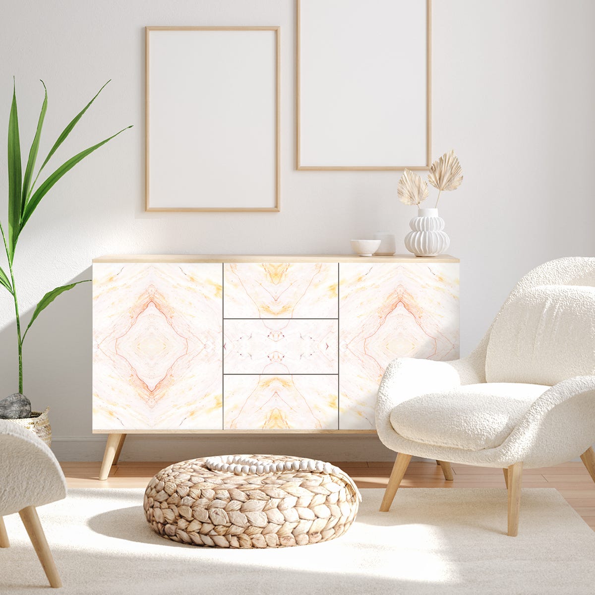 Sticker marbre pour meuble beige et rose 60 x 90 cm