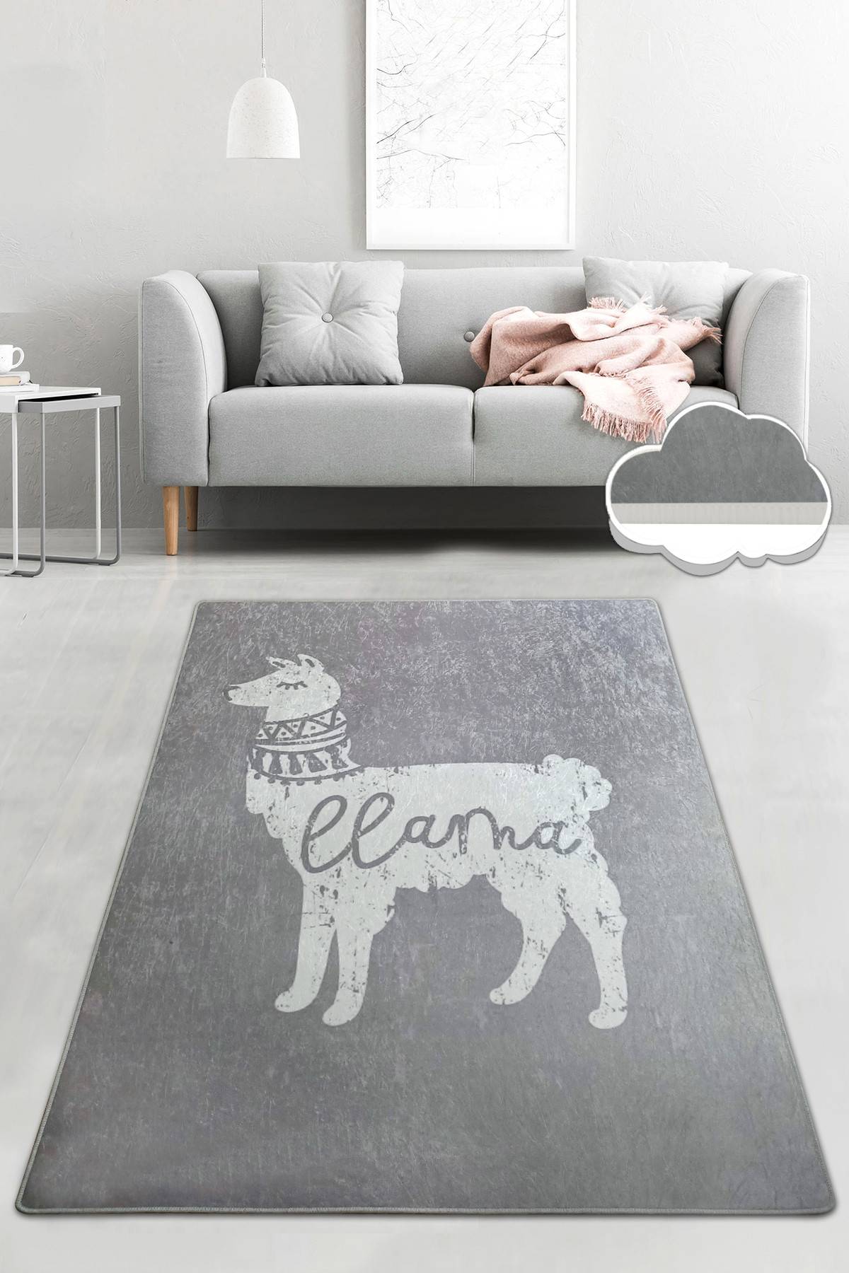 Tapis Hershel 80x120cm Velours Motif Lama Gris Et Blanc | Leroy Merlin