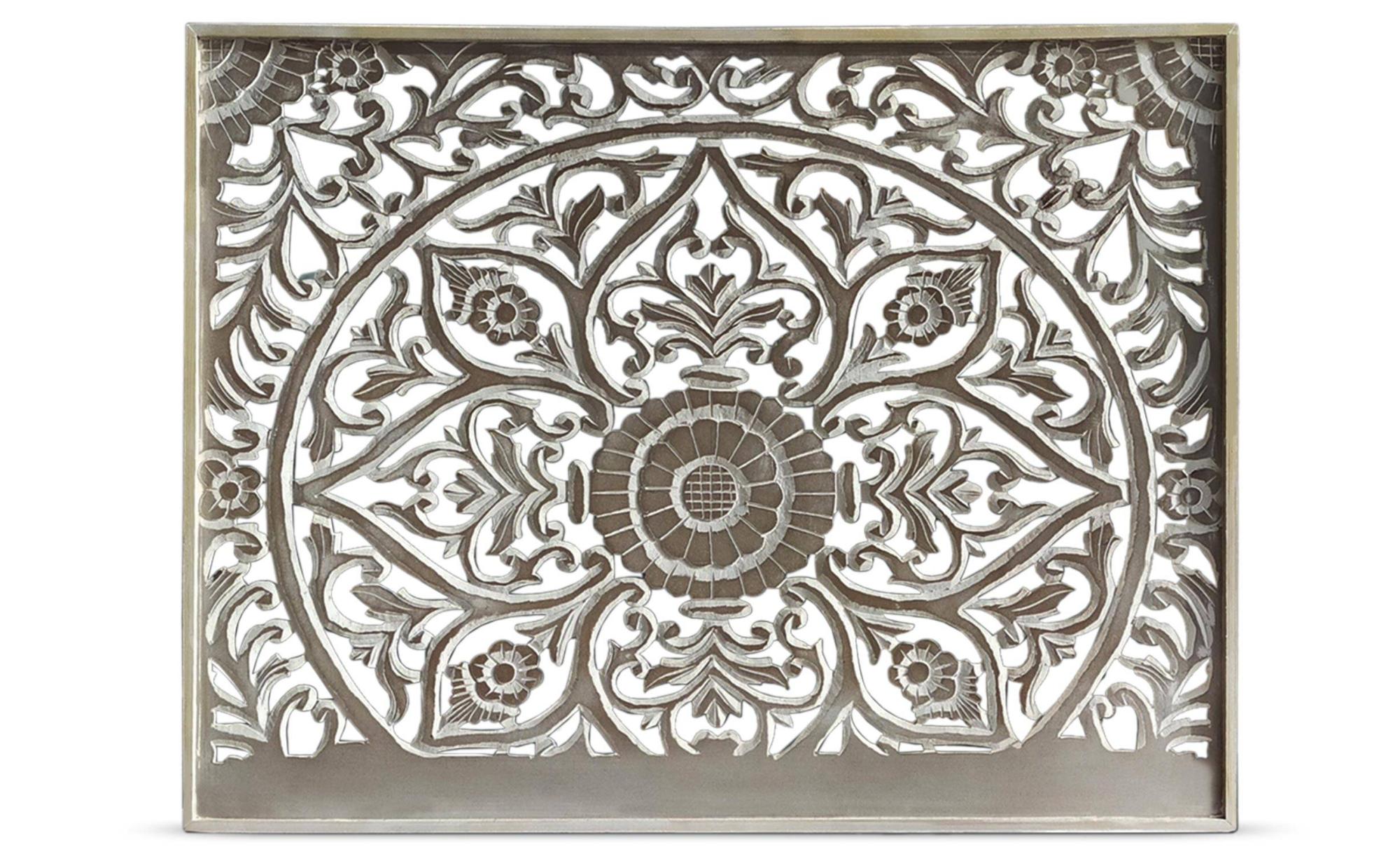 Tête de lit bois sculpté style oriental 160cm Bahya Blanc patiné