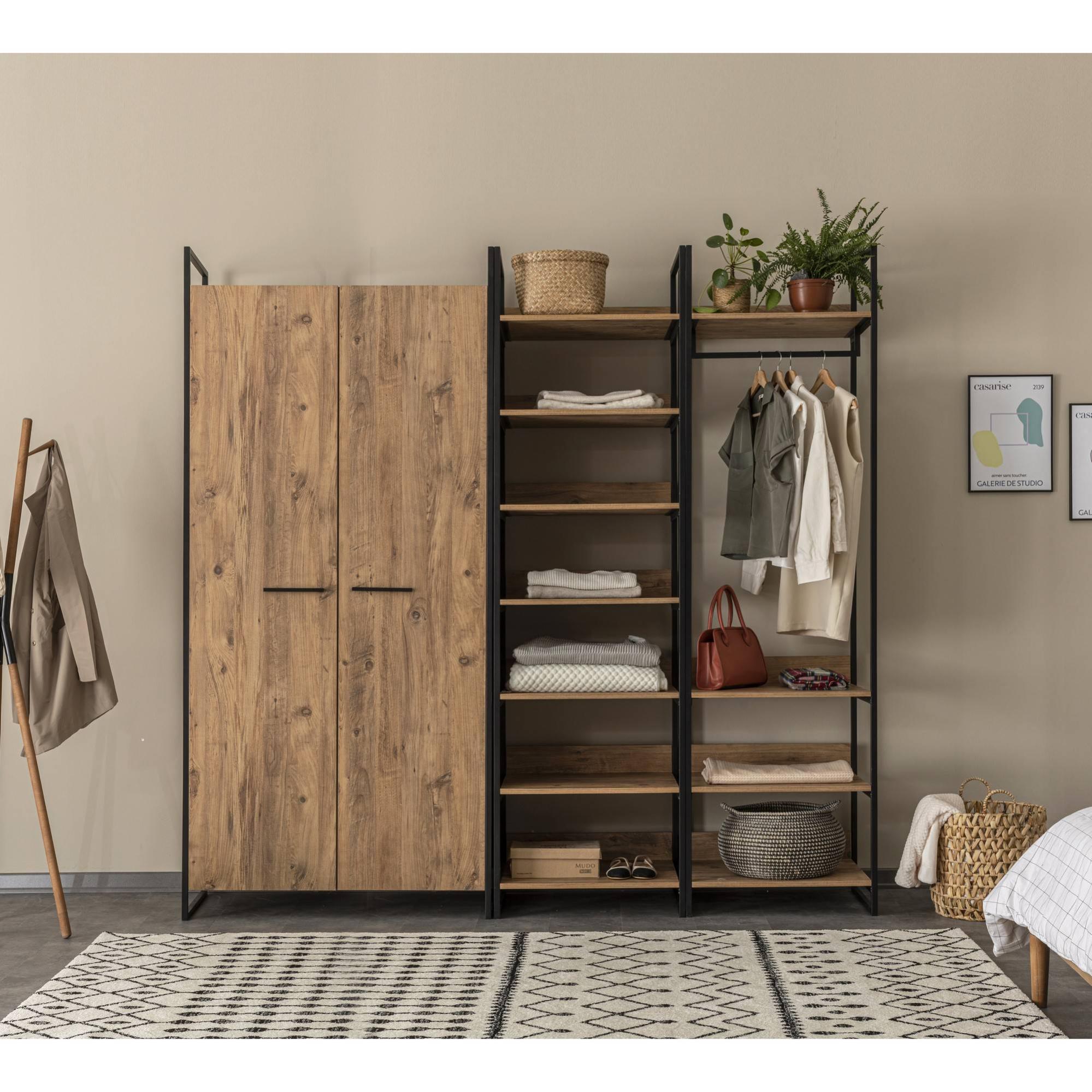 Set de 3 armoires, 2 ouvertes et 1 fermée, style industriel Fodienda