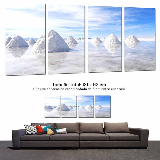 Montagne di sale bianche del paesaggio, cielo blu delle saline, stampa  fotografica su legno, pittura decorativa moderna