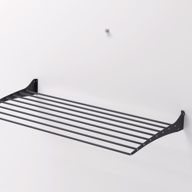 4x Tendedero de pared negro, Tendedero para interior y exterior de aluminio  y acero, Foxydry Fold 80, 80x50x10 cm