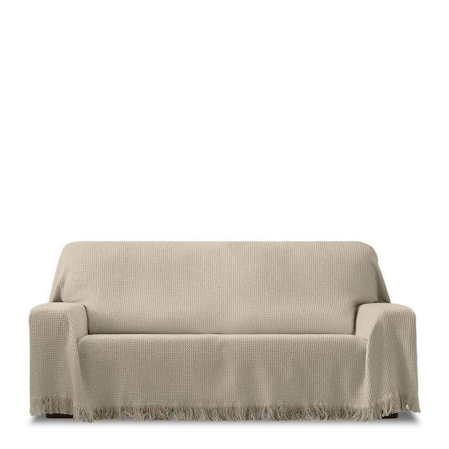 Plaid 2 places taupe 180 cm (mesures en comptant les franges)