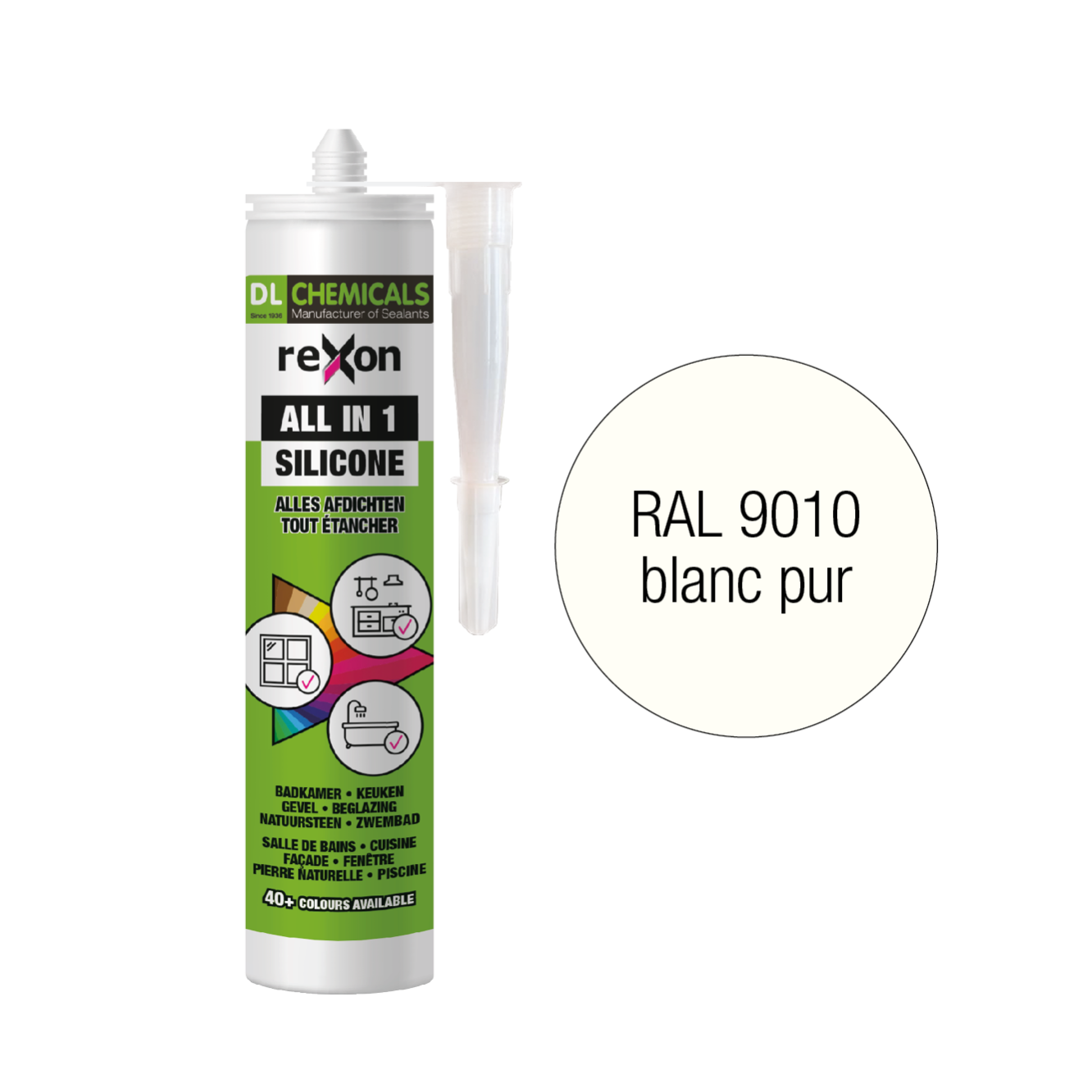 Silicone REXON Tout usage 290ml Blanc pur RAL 9010 Mastic d
