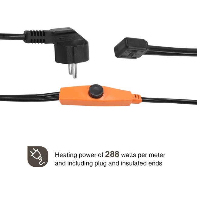 Câble antigel avec thermostat, 10 m de câble chauffant, 150 watts