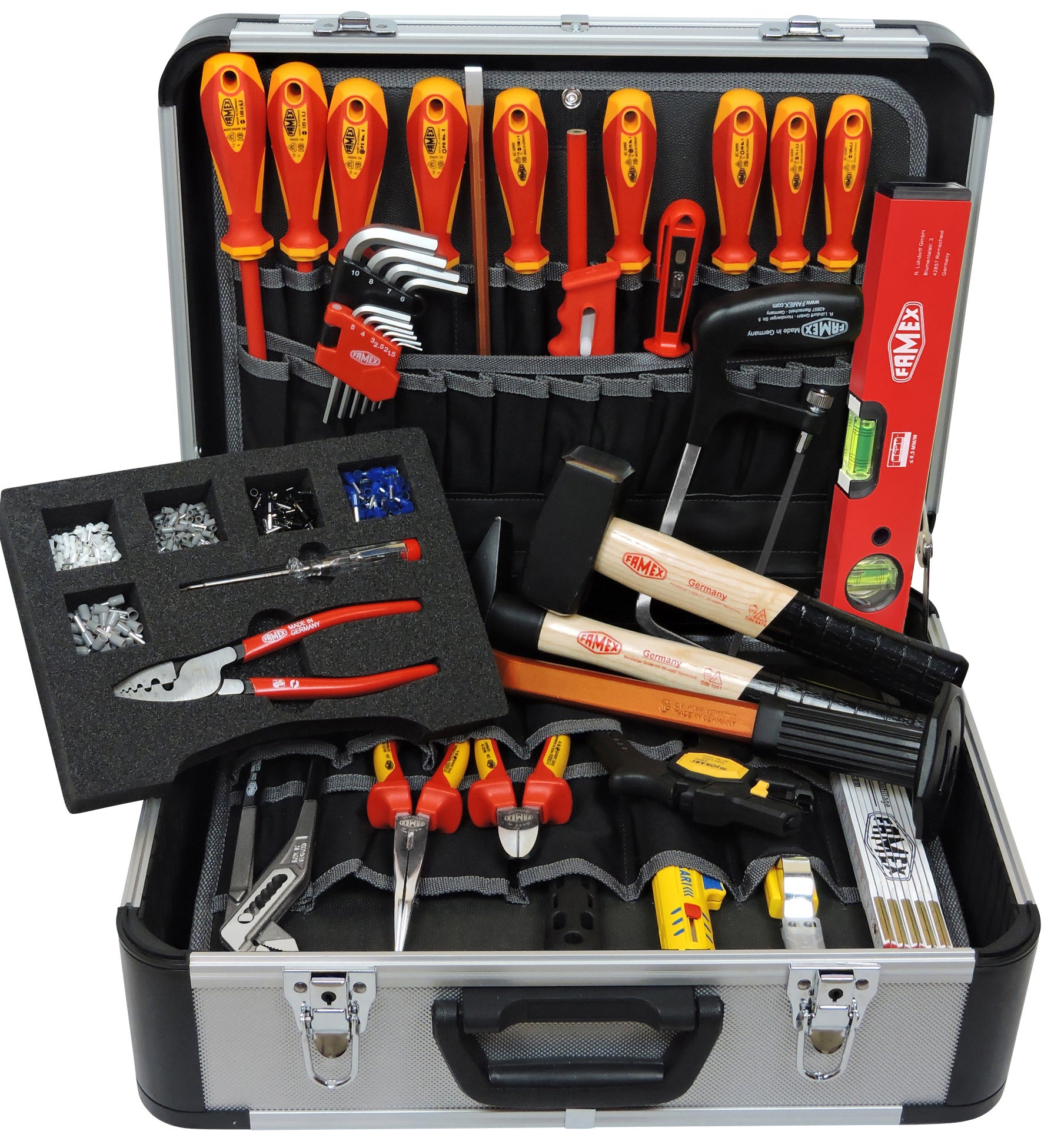 Assortiment d'outils 46 pièces dans une malette en aluminium pour  électricien