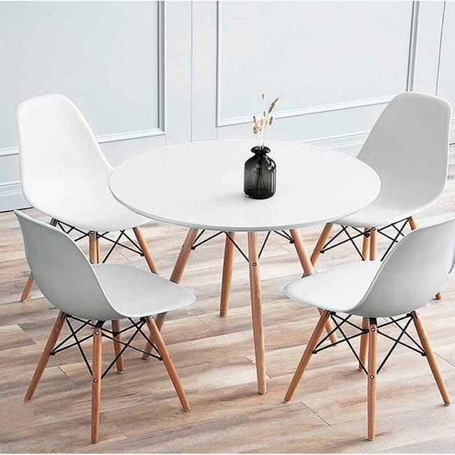 Mesa comedor Nórdica, mesa blanca redonda multifunción 80 cm con tensores  metálicos