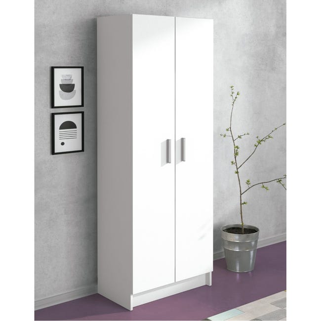 Armario alto y armario de cocina con 2 puertas y 3 particiones para separar  4 espacios de almacenamiento, color blanco