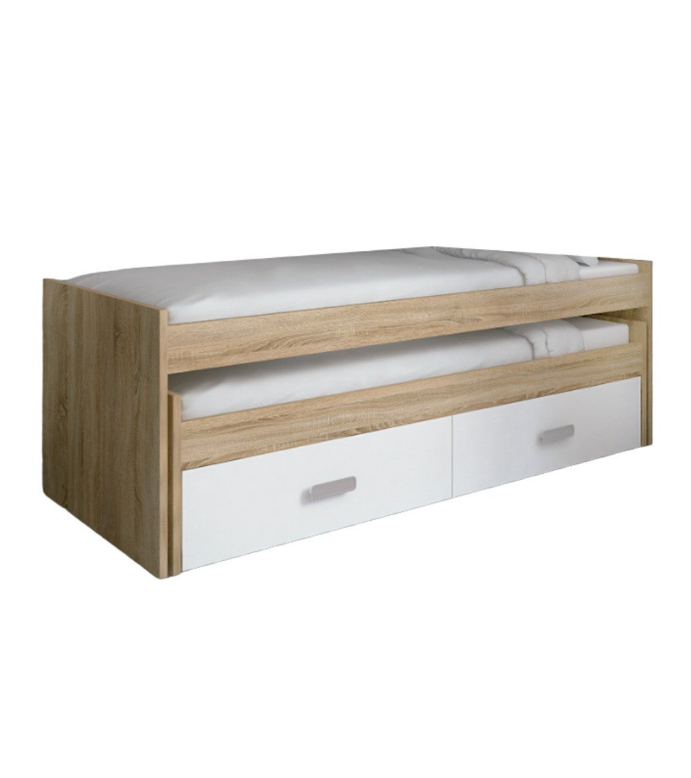 Cama compacta chase con cama supletoria inferior + 2 cajones. cama alta dormitorio juvenil infantil. apta colchón 90x190 cm.