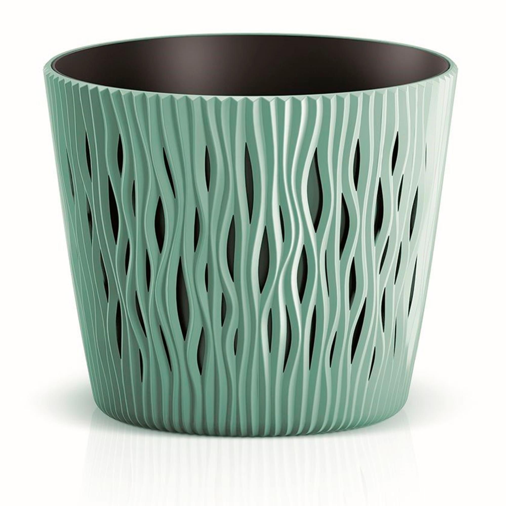 Flowerpot di plastica rotondo rotondo sabbioso in salvia colore 15,8