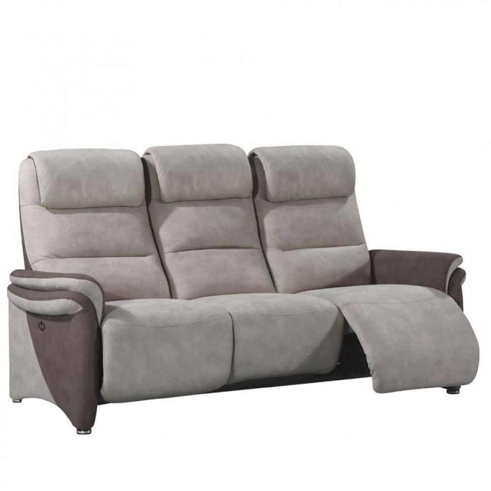 Canapé 3 Places Relax En Microfibre Anthracite Et Bandes Gris Clair TALCA