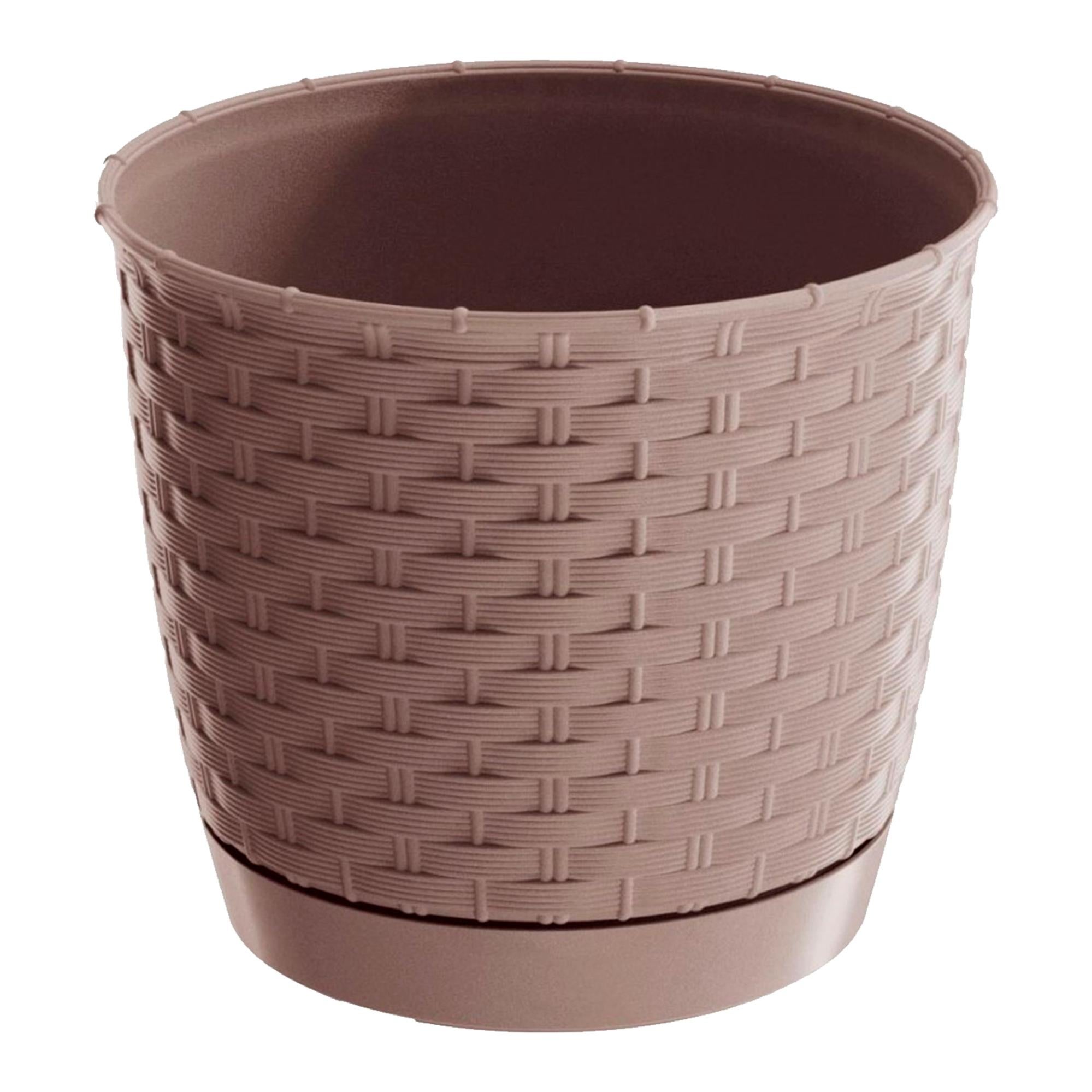 Vaso Da Fiori Ratolla 4,2L Con Effetto Rattan – Rotondo 22x22x19,5 Cm, Antracite, In Plastica Resistente Per Interni/esterni Con Sottovaso Incluso - 2