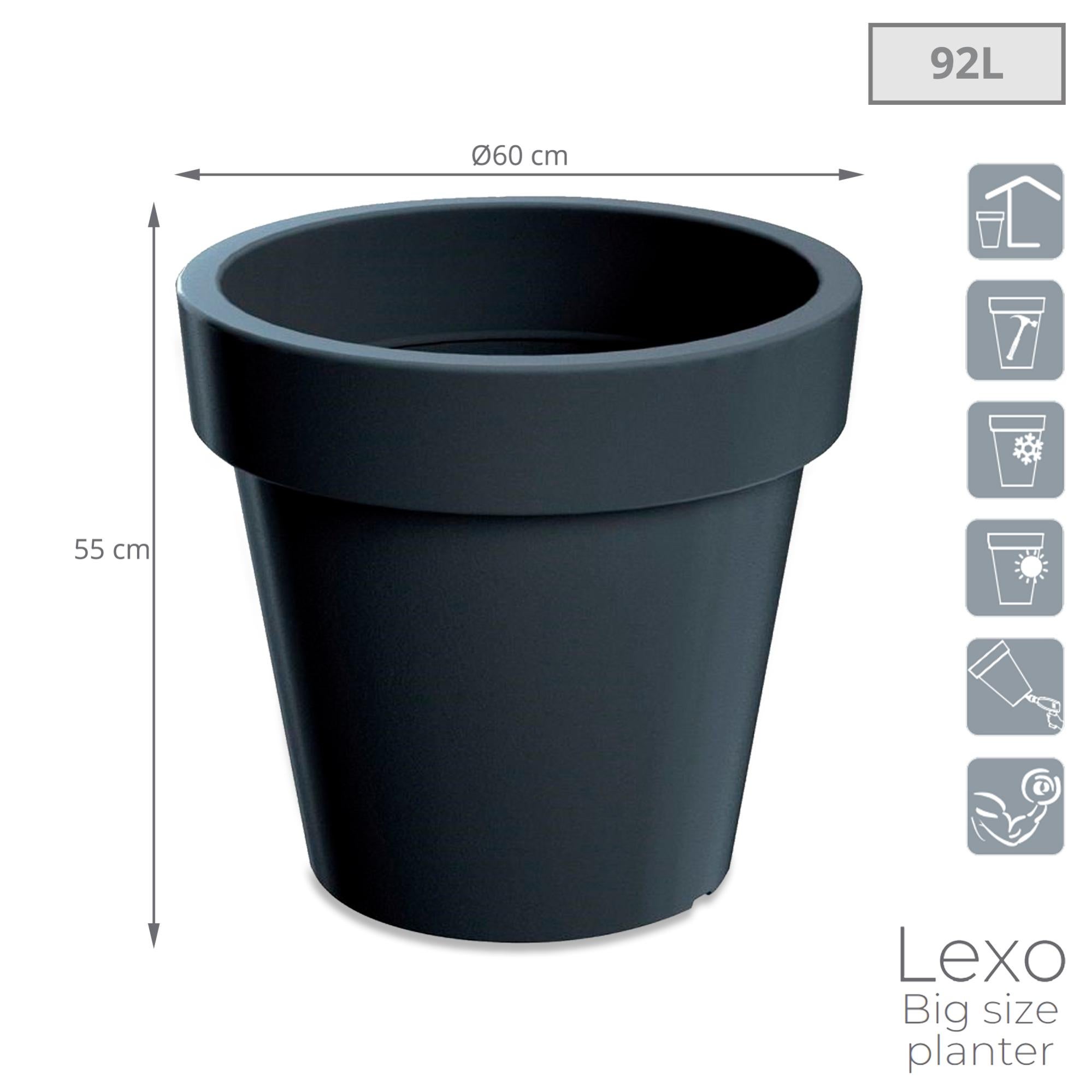 Pot de fleurs 92L LEXO, 600x600x550 mm, Anthracite - 3