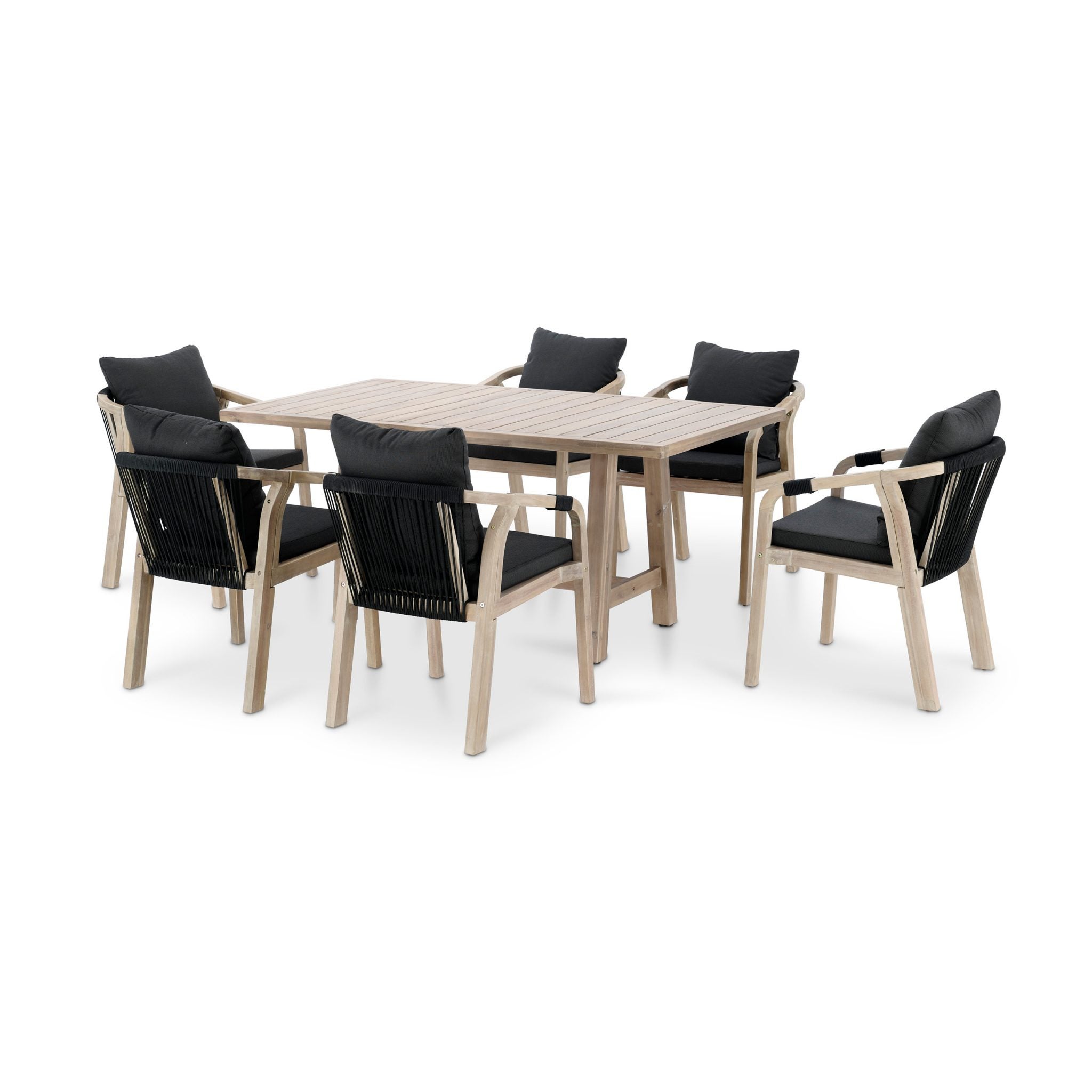 Ensamble Table De Jardin 170×90 Cm Et 6 Chaises Bois Et Corde ...