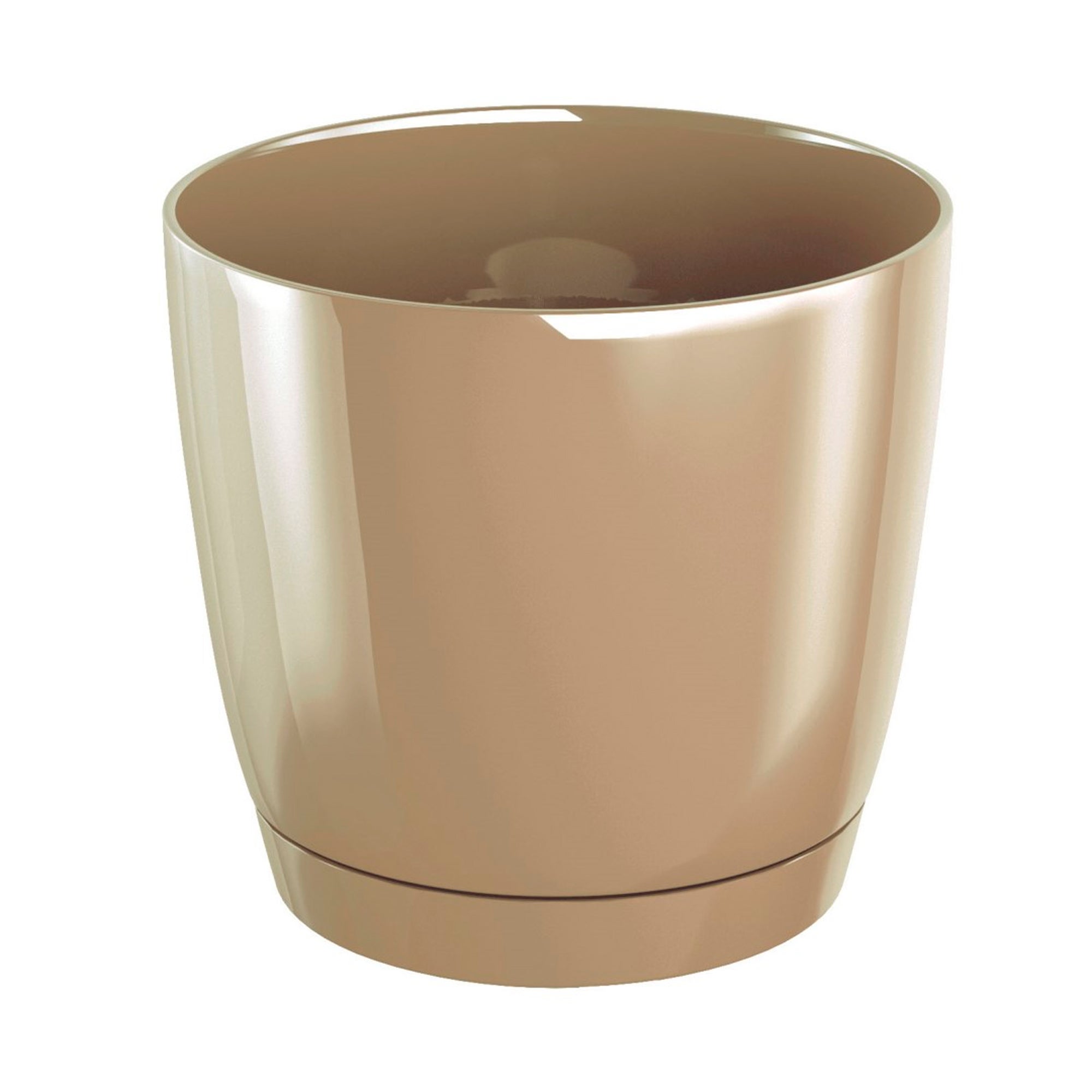 Maceta redonda de plastico coubi round p en color cafe con leche 21 (largo) x 21 (ancho) x 19,3 (altura) cm