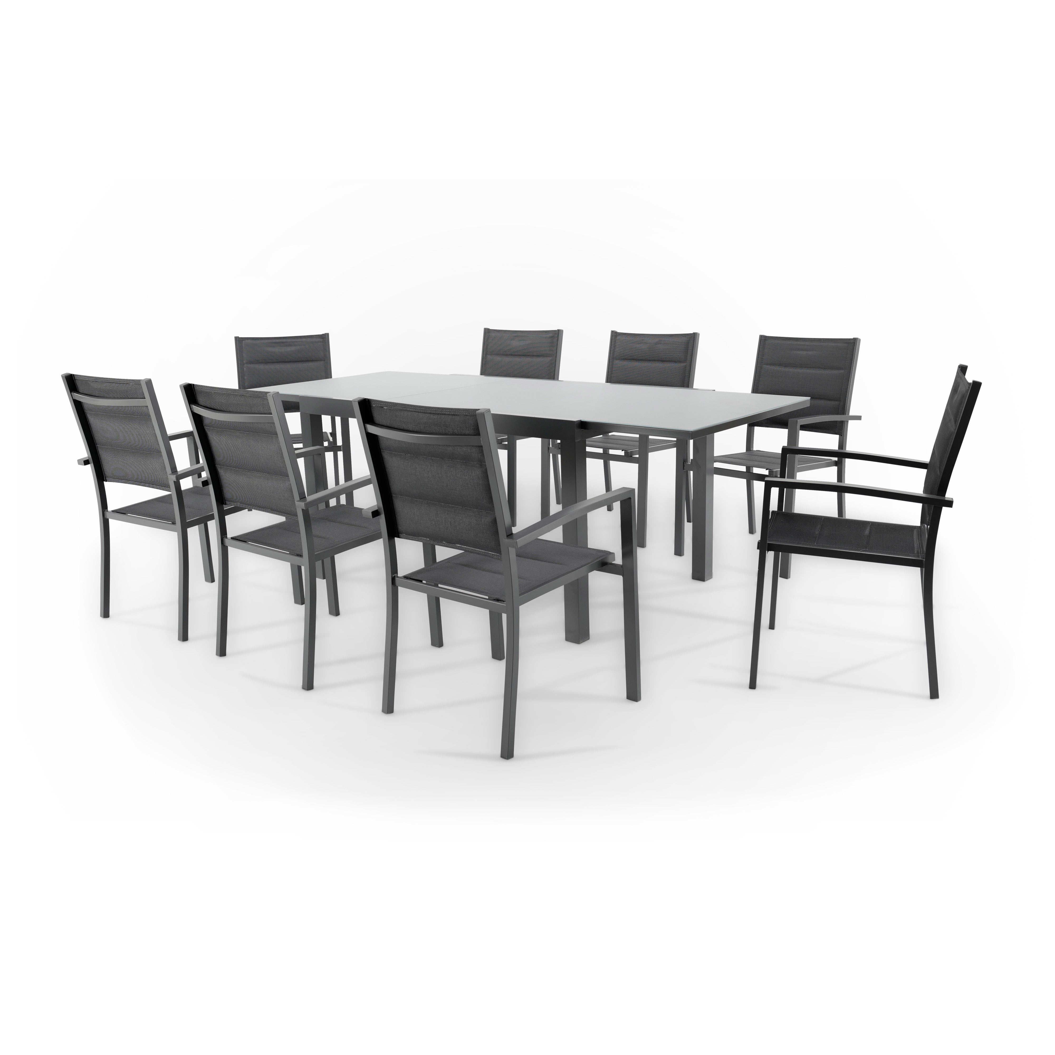 Conjunto de mesa de jardín con sus sillas, Aluminio, 8 plazas, Gris oscuro,  Philadelphie