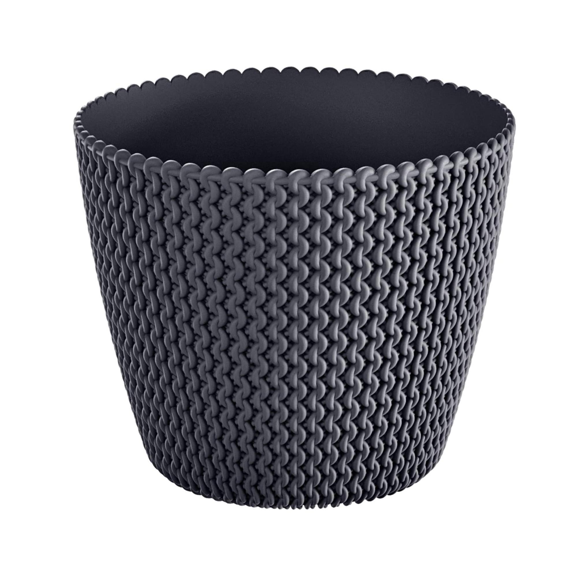 Prosperplast Vaso Rotondo Splofy 8 Litri In Plastica Effetto Tessuto, Colore Antracite, 25,9 X 22 Cm