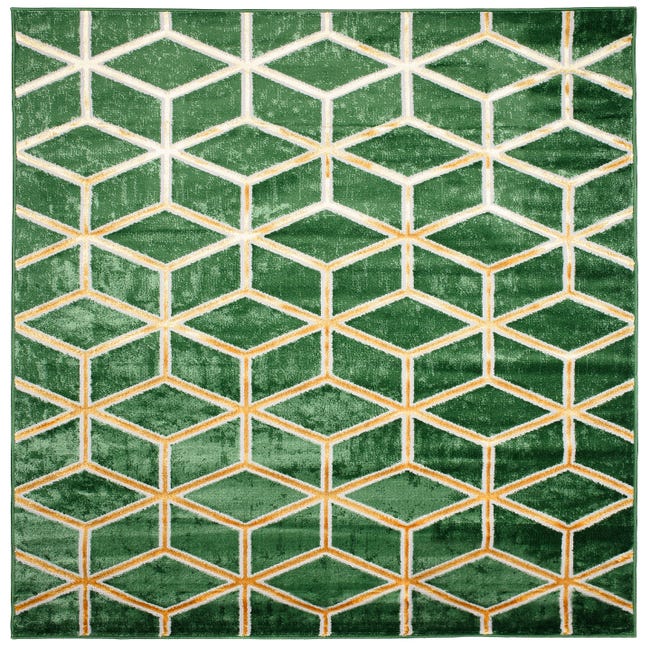 TAPISO Turmalin Alfombra de Salón Moderno Brillante Geométrico Dorado Crema  Verde Alfombra Pelo Corto 80 x 150 cm