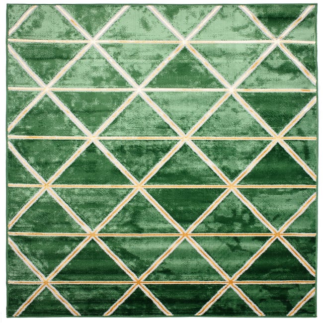 TAPISO Turmalin Alfombra de Salón Moderno Brillante Geométrico Dorado Crema Verde  Alfombra Pelo Corto 80 x 150 cm
