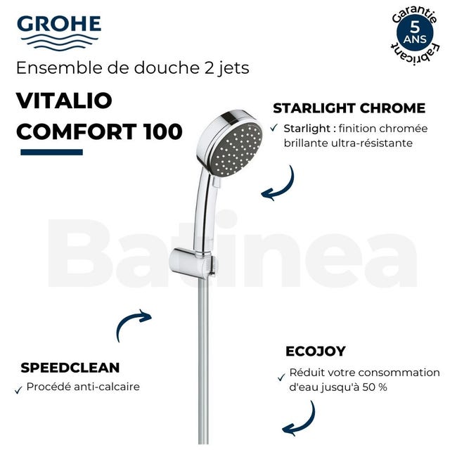 Pommeau de douche GROHE Quickfix Vitalio Comfort 100 2 jets avec