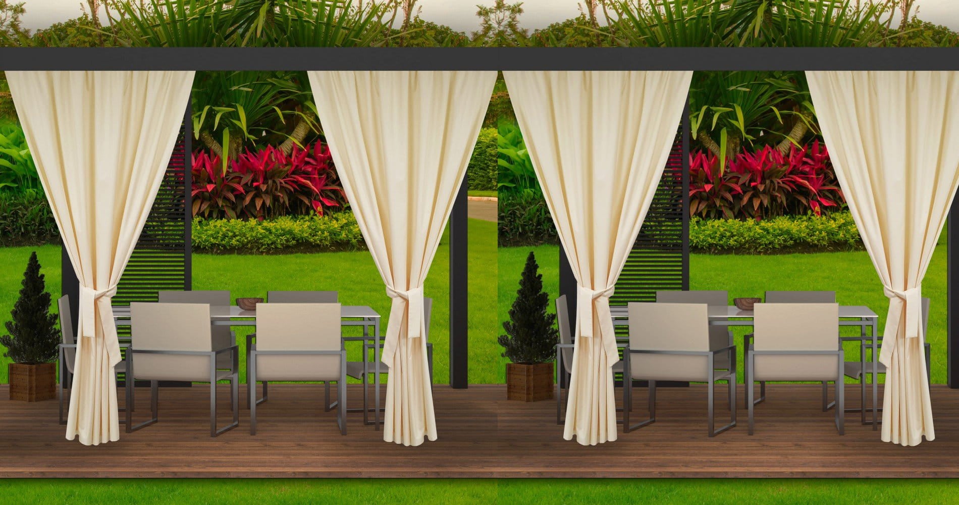 Rideaux extérieurs imperméables pour pergola, abri de jardin extérieur,  gazebo, porche style terrasse 230x270 cm 