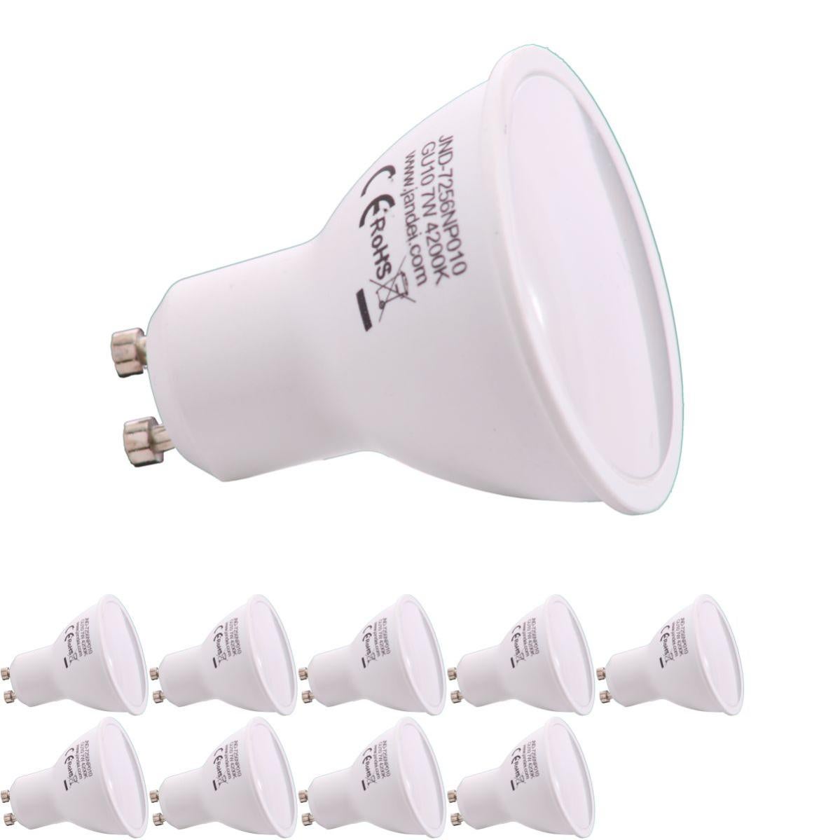 Pack de 10 ampoules LED GU10 7W, 650 Lumens, lumière blanche chaude