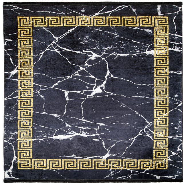 TAPISO Toscana Alfombra Antideslizante de Salón Moderno Negro Gris Blanco  Alfombra con Flecos Impreso 140 x 200 cm