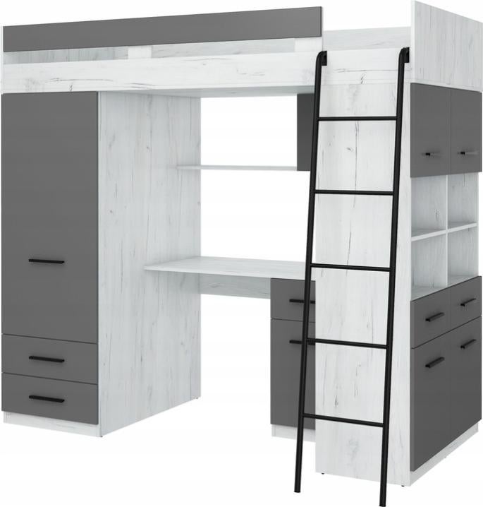 Lit Mezzanine 90x200cm avec échelle Placard, Bureau, bibliothèque et ...
