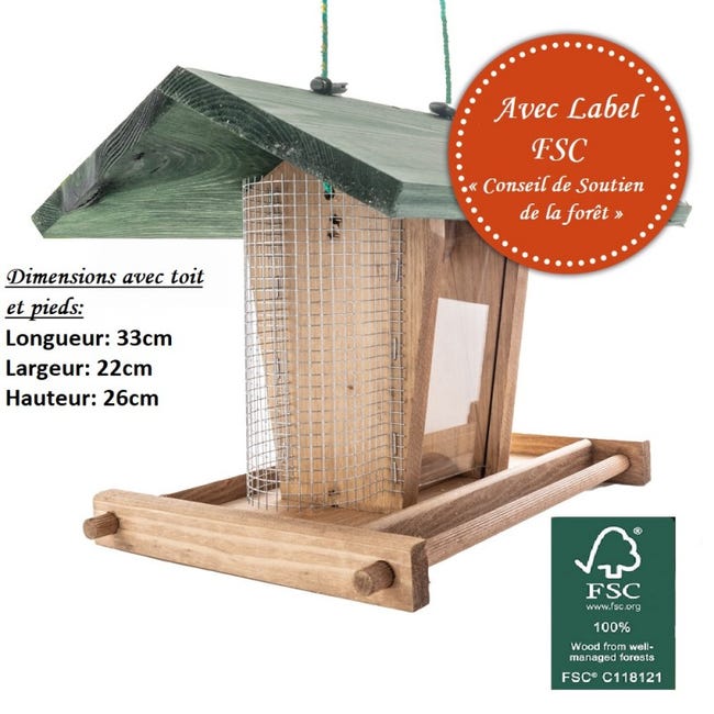 Mangeoire oiseaux extérieur à suspendre pour oiseaux sauvages pour jardin  balcon Distributeur de graines «325 Cabane marron-vert»