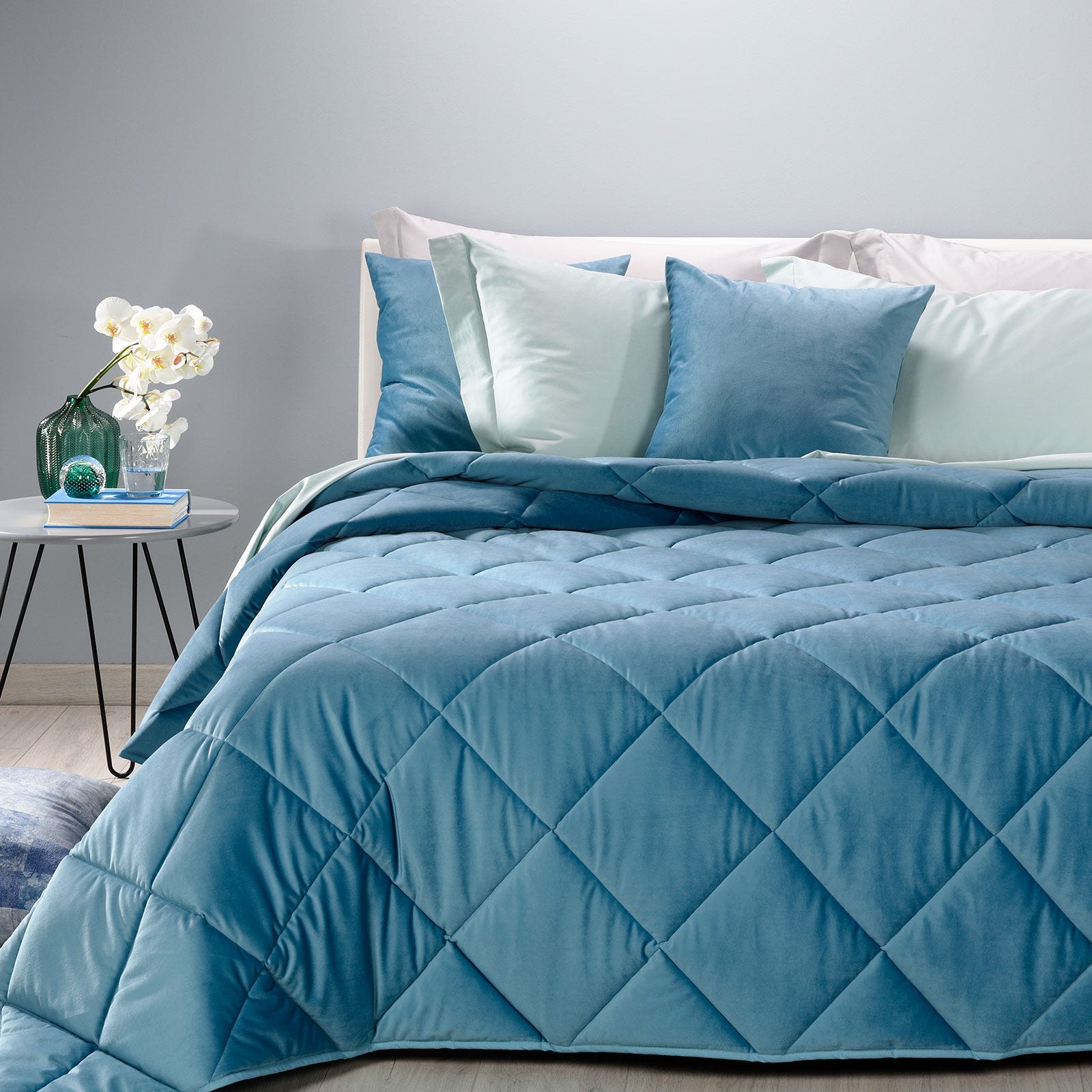 Caleffi Trapunta Velvet Tinta Unita Matrimoniale Blu Leroy Merlin