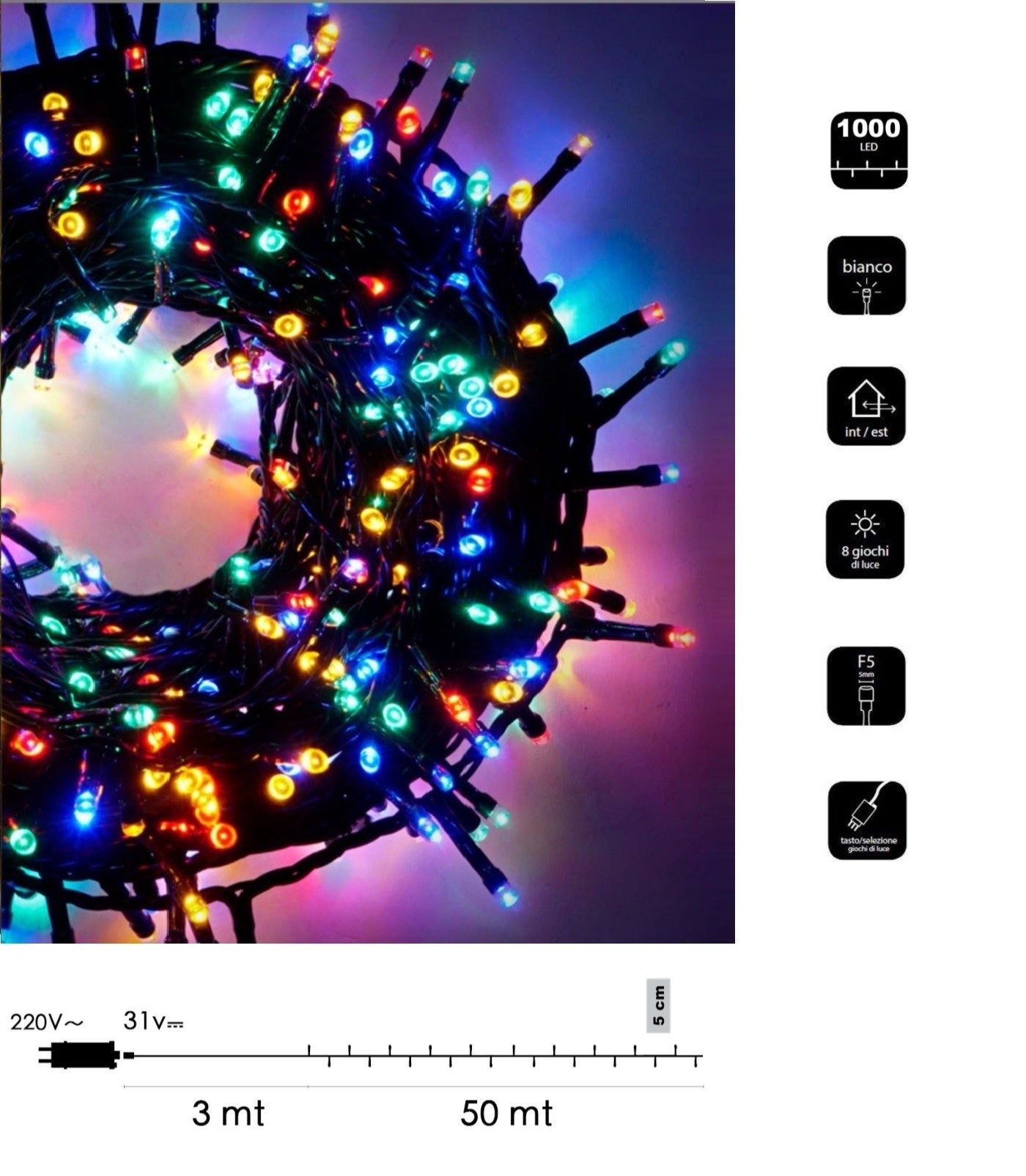 Catena Di Luci Natale Led Serie Luminosa Natalizie Per Esterno