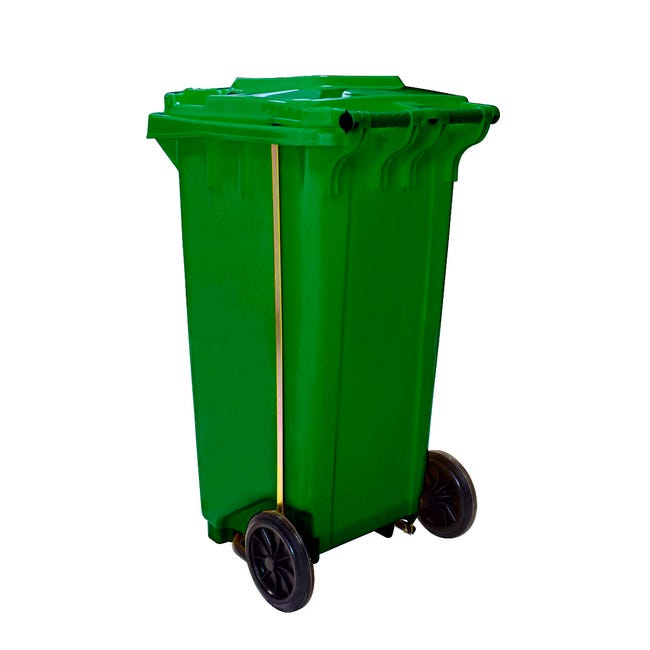 Contenedor Basura Reciclaje 120 litros con Pedal, Ruedas y Mango  Antideslizante - Cubo Residuos Industrial - Apilable y Resistente (Verde)  TECNOL