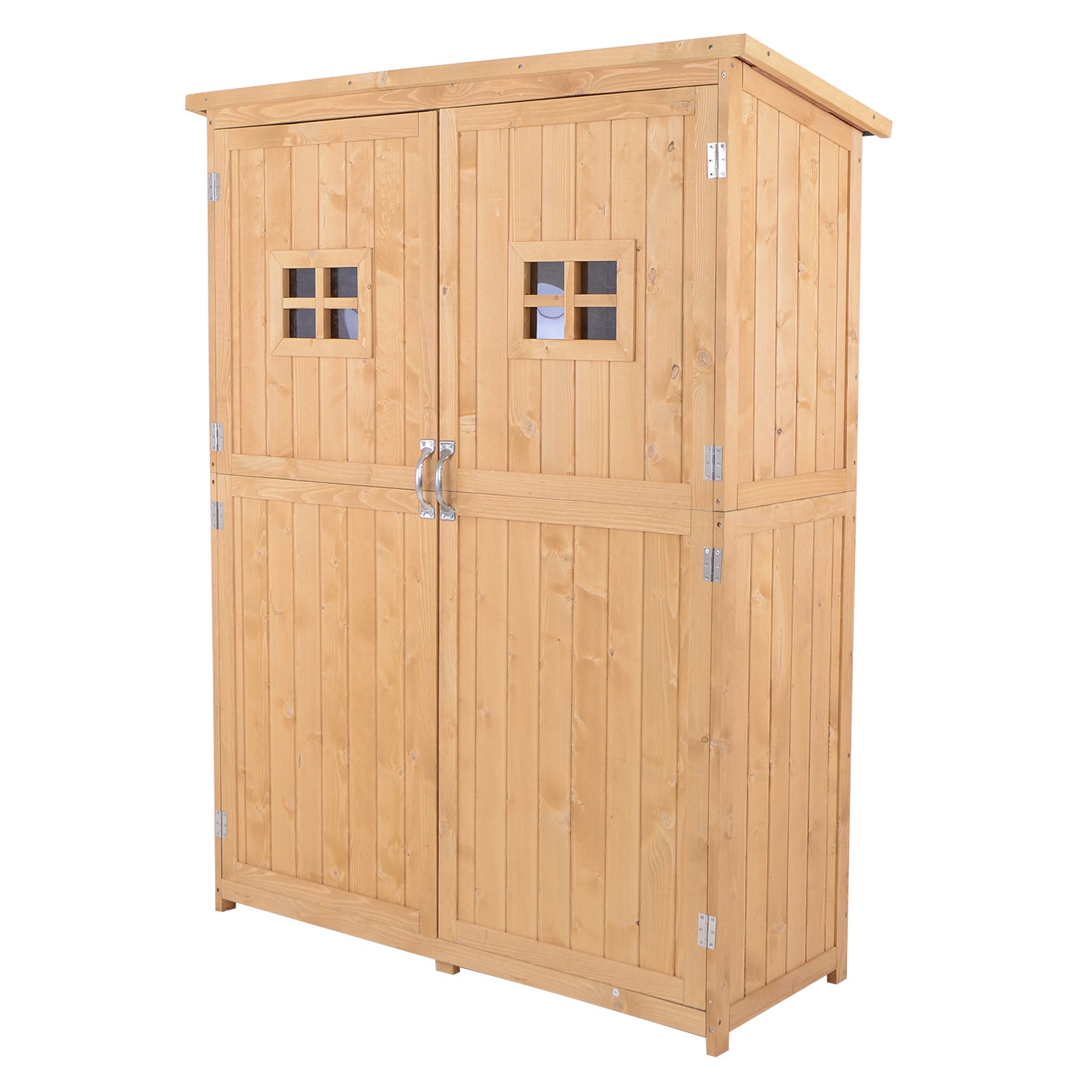 Cobertizo madera exterior con estantes Outsunny 127.5x50x164 cm natural
