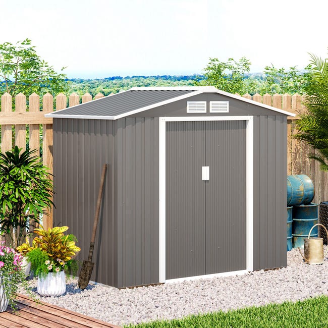 Cobertizo de almacenamiento de acero para jardín, 6 x 4 pies, casa de  herramientas con rejillas de ventilación, casa de almacenamiento de jardín