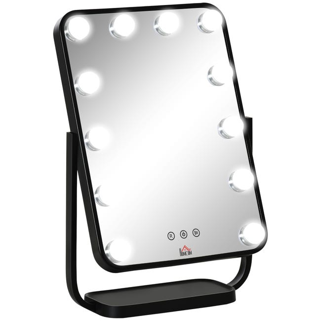 Mínimo Voluntario Reflexión Espejo de maquillaje con 12 luces LED HOMCOM 32,8x11x47,4cm negro | Leroy  Merlin