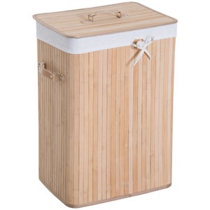 Tradineur - Cesto plegable redondo de bambú para ropa sucia, 1  compartimento, incluye asas, tapa y bolsa de tela extraíble y lav
