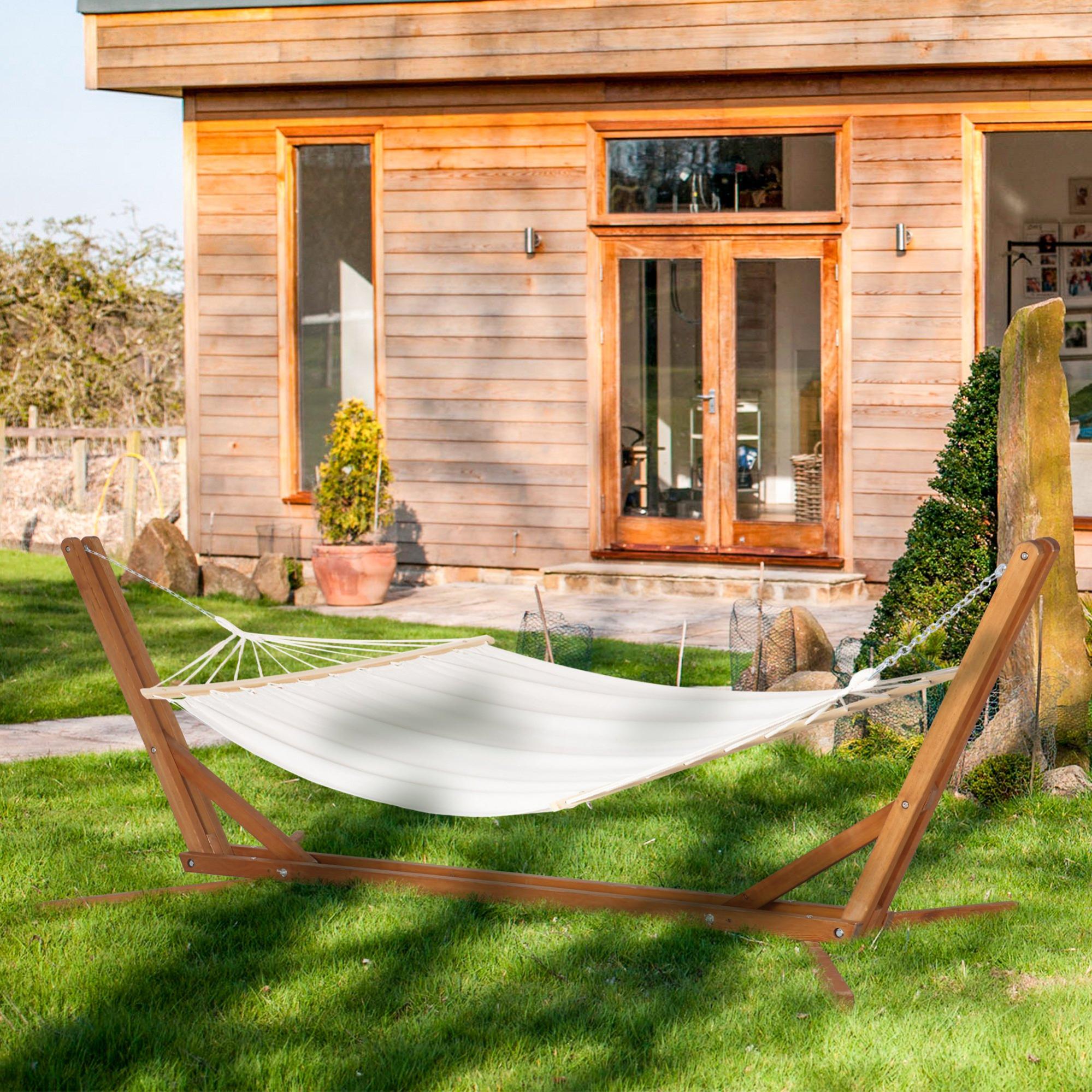 Soporte de hamaca plegable ajustable Outsunny 388x152x89cm teca | Leroy