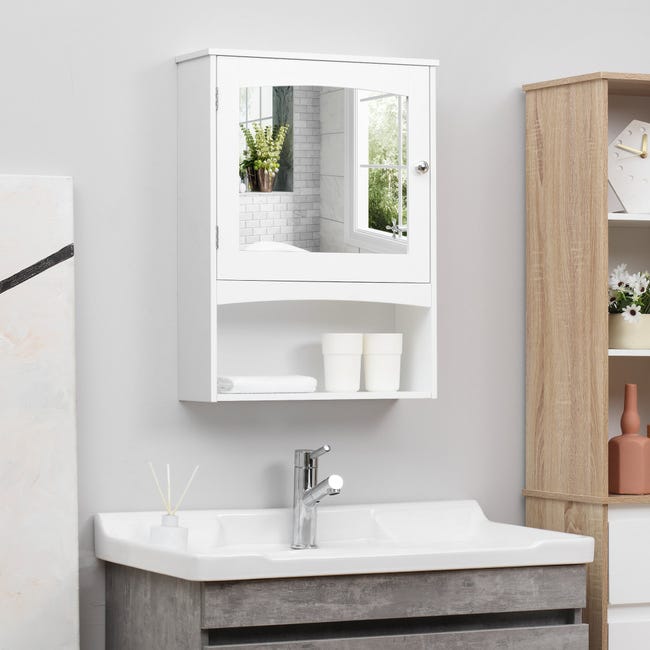 Percepción lecho Metáfora Armario de baño con espejo con 1 puerta kleankin 48x16x65 cm blanco | Leroy  Merlin