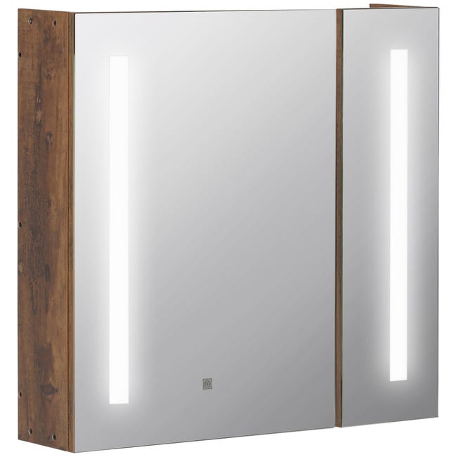 Armario espejo de baño con luz LED 70x15x65 cm marrón rústico | Leroy Merlin