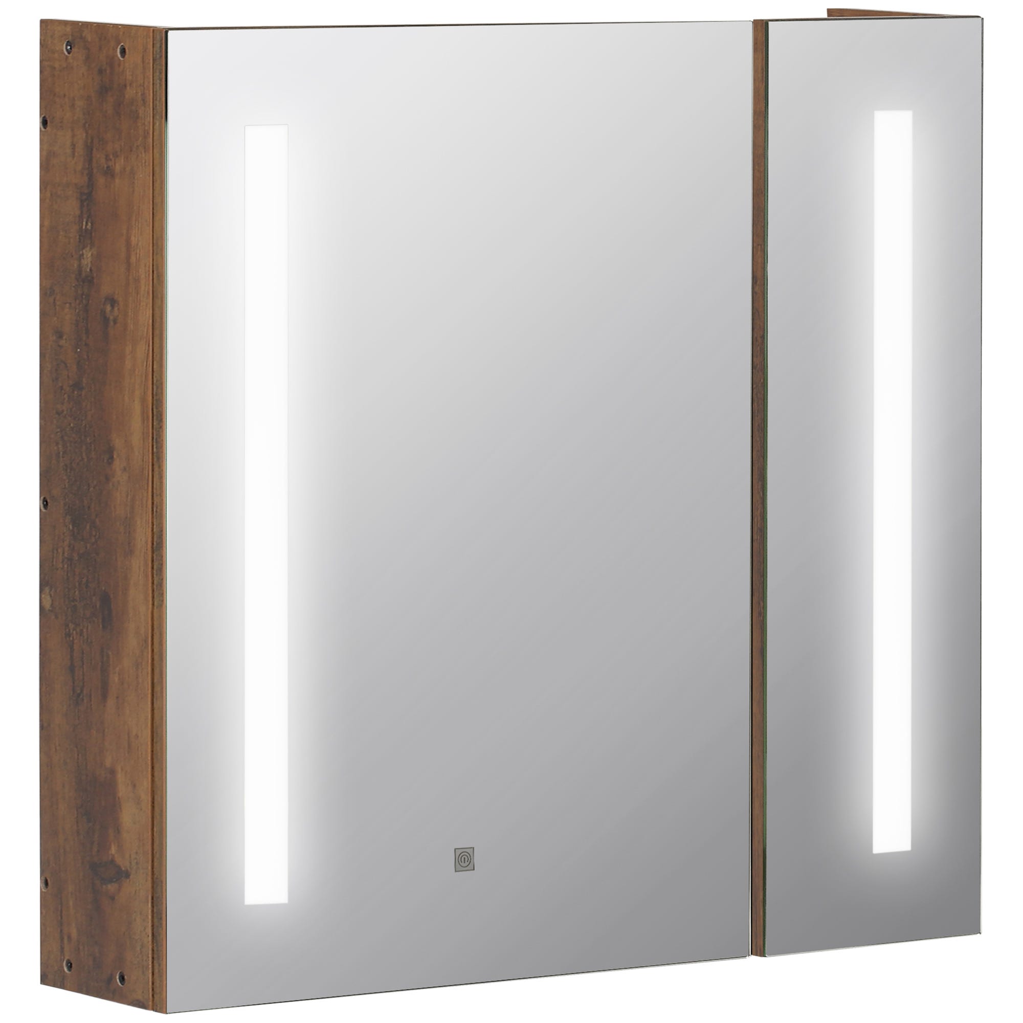 Armario espejo de baño con luz LED kleankin 70x15x65 cm marrón rústico