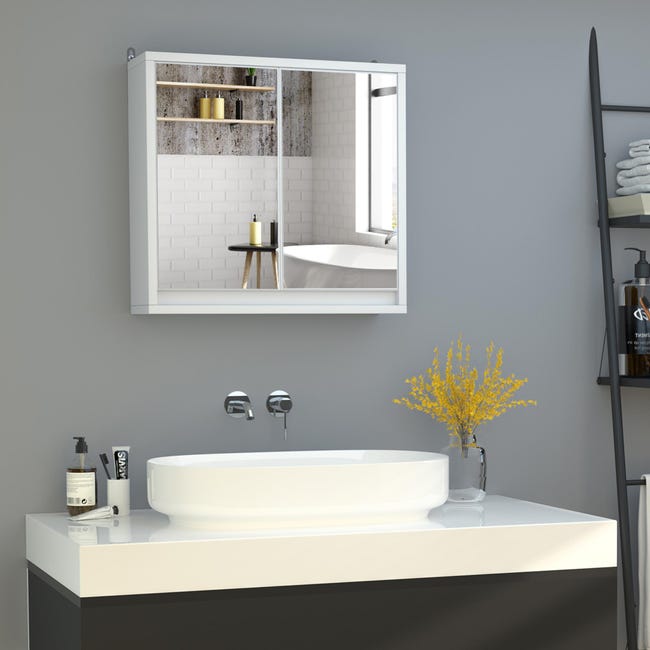 Armario de baño para pared con puertas de doble espejo, de madera con  estantes