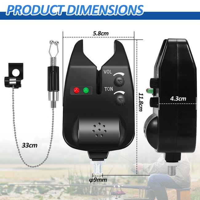 2x LED Détecteur de touche avec Swinger Pêche Electronique Indicateur  Alarme Touche Morsure