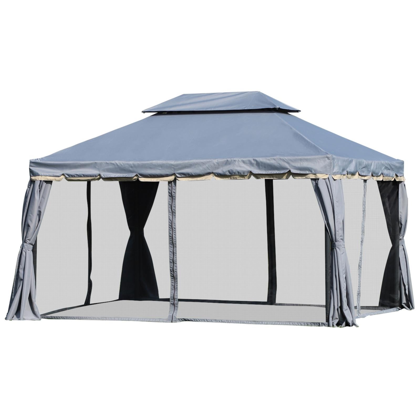Cenador de jardín con 4 cortinas doble techo Outsunny 4x3x2,8m gris