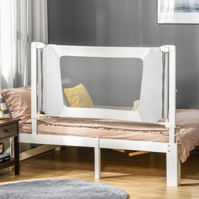 Barrera de cama niños ajustable en altura HOMCOM 150x44x104.5 cm gris