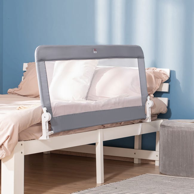 Barrera de cama para niños barandilla abatible HOMCOM 120x38x60cm gris | Leroy
