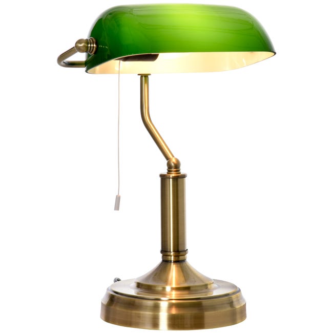 Campaña empujoncito télex Lámpara de mesa Homcom verde 27,5x17,5x39 cm metal y cristal | Leroy Merlin