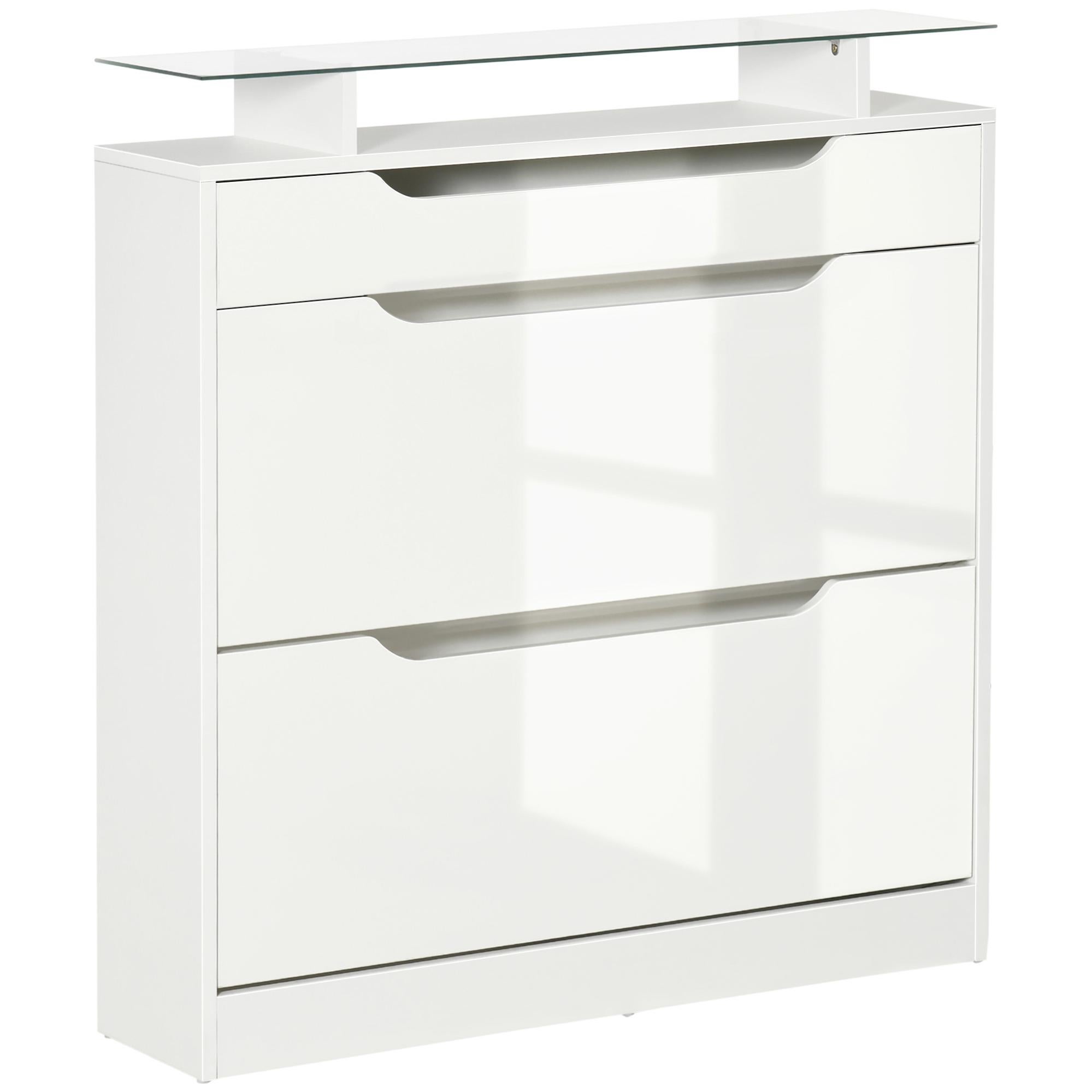 Mueble zapatero blanco 89x23x96 cm melamina y MDF y vidrio