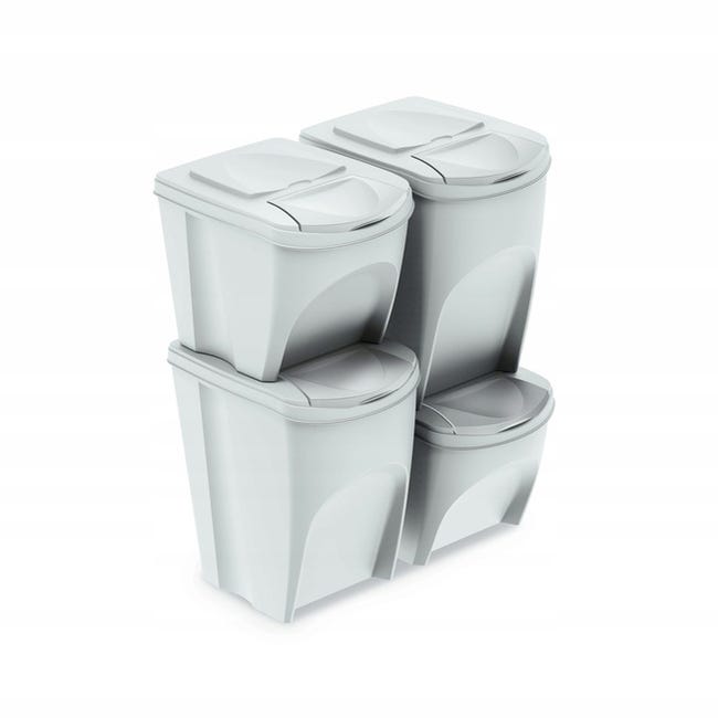 Sortibox - Pattumiera con coperchio, 25 l, set da 4 pezzi, colore bianco,  sistema di separazione impilabile, separatore per rifiuti, impilabile con